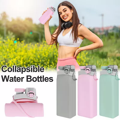 600ml Collapsible Water Bottles Reusable Silicone Water Bottle Foldable> L7 • £17.27